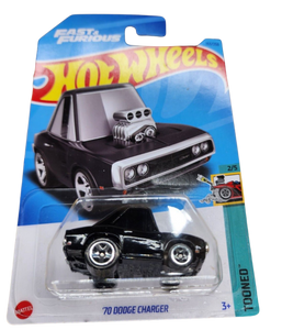 Hot Wheels '70 Dodge Charger Black Tooned 2/5 Fast & Furious 1:64 Diecast Car