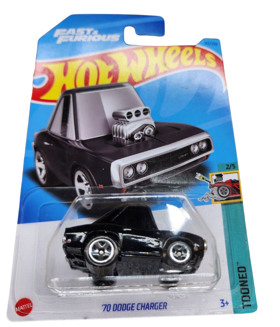 Hot Wheels '70 Dodge Charger Black Tooned 2/5 Fast & Furious 1:64 Diecast Car