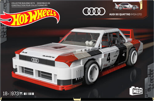 MEGA BLOKS - Hot Wheels Audi 90 Quattro IMSA GTO, Includes 1 Collectible Diecast Car, 973 Piece Collectible Building Toy Set