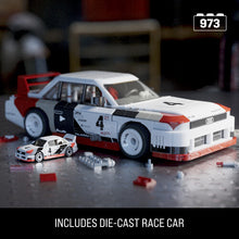 Load image into Gallery viewer, MEGA BLOKS - Hot Wheels Audi 90 Quattro IMSA GTO, Includes 1 Collectible Diecast Car, 973 Piece Collectible Building Toy Set
