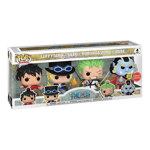 Pop! Animation - One Piece - Luffytaro / Sabo / Roronoa Zoro / Jinbe 4-Pack (GID) Exclusive Maple and Mangoes