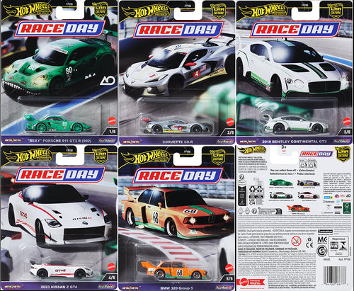 Hot Wheels Car Culture 2024 Mix 4 Vehicle Race Day Set of 5 Maple and Mangoes