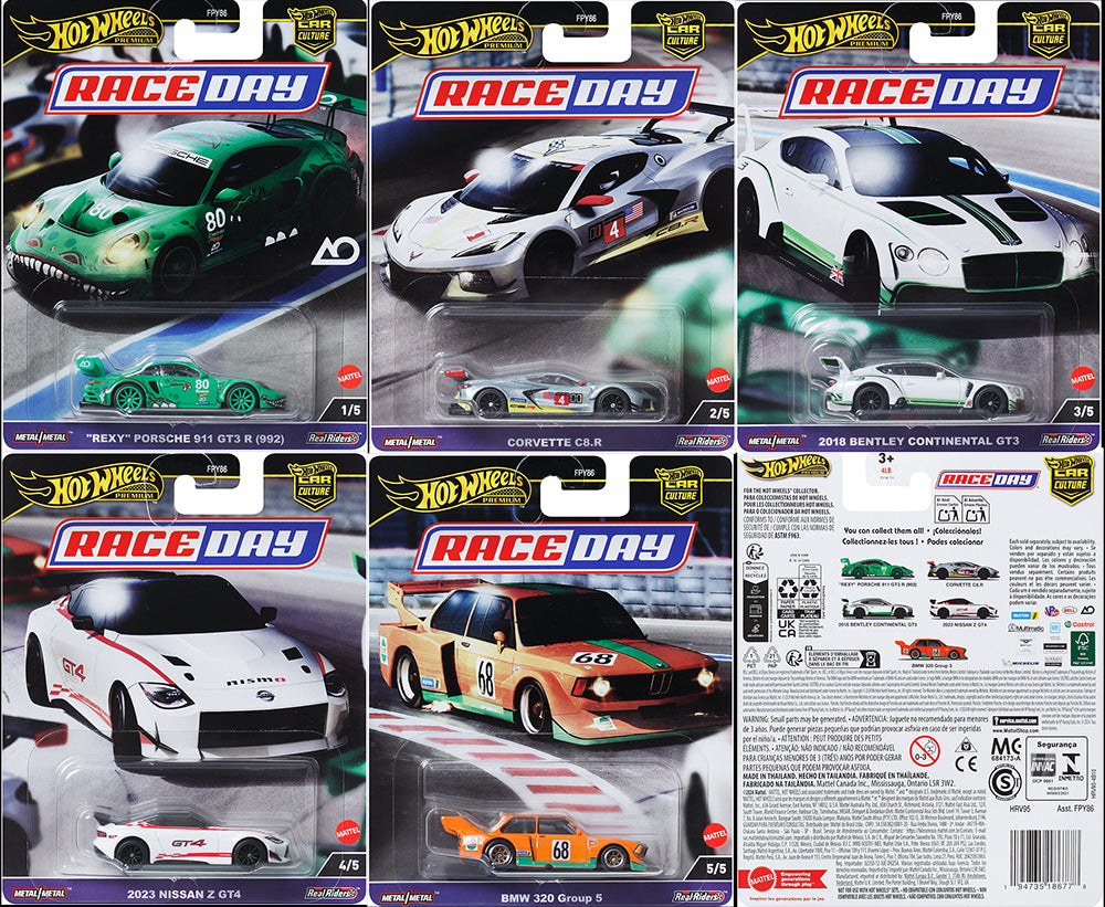 Hot Wheels Car Culture 2024 Mix 4 Vehicle Race Day Set of 5 Maple and Mangoes