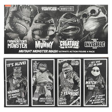 Load image into Gallery viewer, TMNT 7&quot; Scale Figures - TMNT x Universal Monsters - Black &amp; White Turtles 4-Pack
