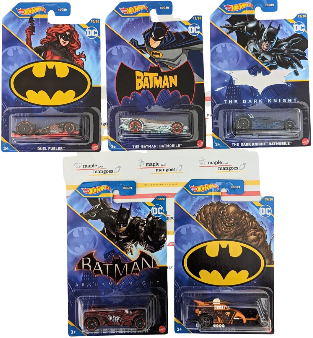  Hot Wheels Batman Themed 2023 Mix 3 Vehicles Set of 5 Maple and Mangoes