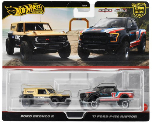 Hot Wheels Premium 2-Pack Ford Bronco R/ '17 Ford F-150 Raptor (HRR77-9866) Maple and Mangoes
