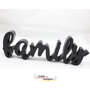 Maple and Mangoes Family Wood Home Decor Cursive Font Tabletop or Wall