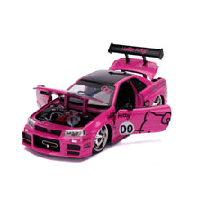 Load image into Gallery viewer, Hello Kitty 2002 Nissan Skyline GT-R R34 1:24 Scale Die-Cast Metal Vehicle with Figure Maple and Mangoes
