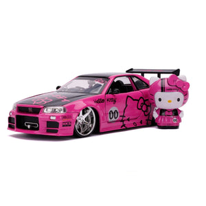Hello Kitty 2002 Nissan Skyline GT-R R34 1:24 Scale Die-Cast Metal Vehicle with Figure Maple and Mangoes