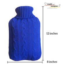 Load image into Gallery viewer, Hot Water Bottle Bag with Blue Knitted Sweater Design Cover Full Size

