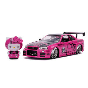 Hello Kitty 2002 Nissan Skyline GT-R R34 1:24 Scale Die-Cast Metal Vehicle with Figure Maple and Mangoes